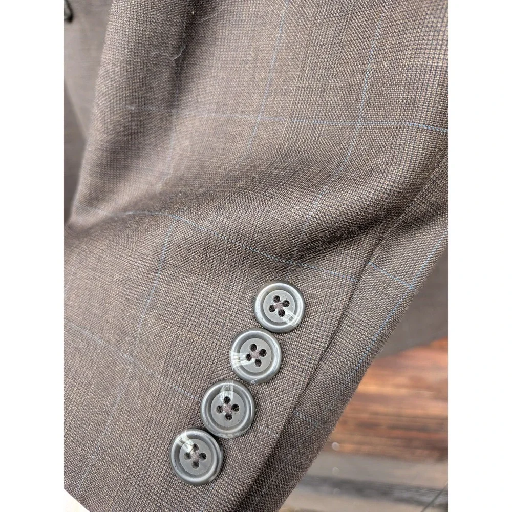 VTG Laure Ralph Lauren Suit 44R XL 38x30 Brown Blue Glen Check 100% Wool